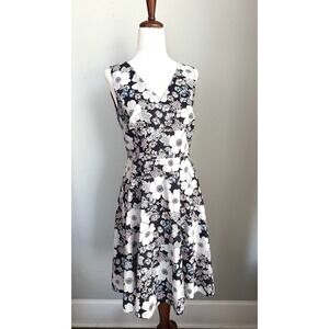Ann Taylor Floral Sleeveless Women's Black White Dress 2P